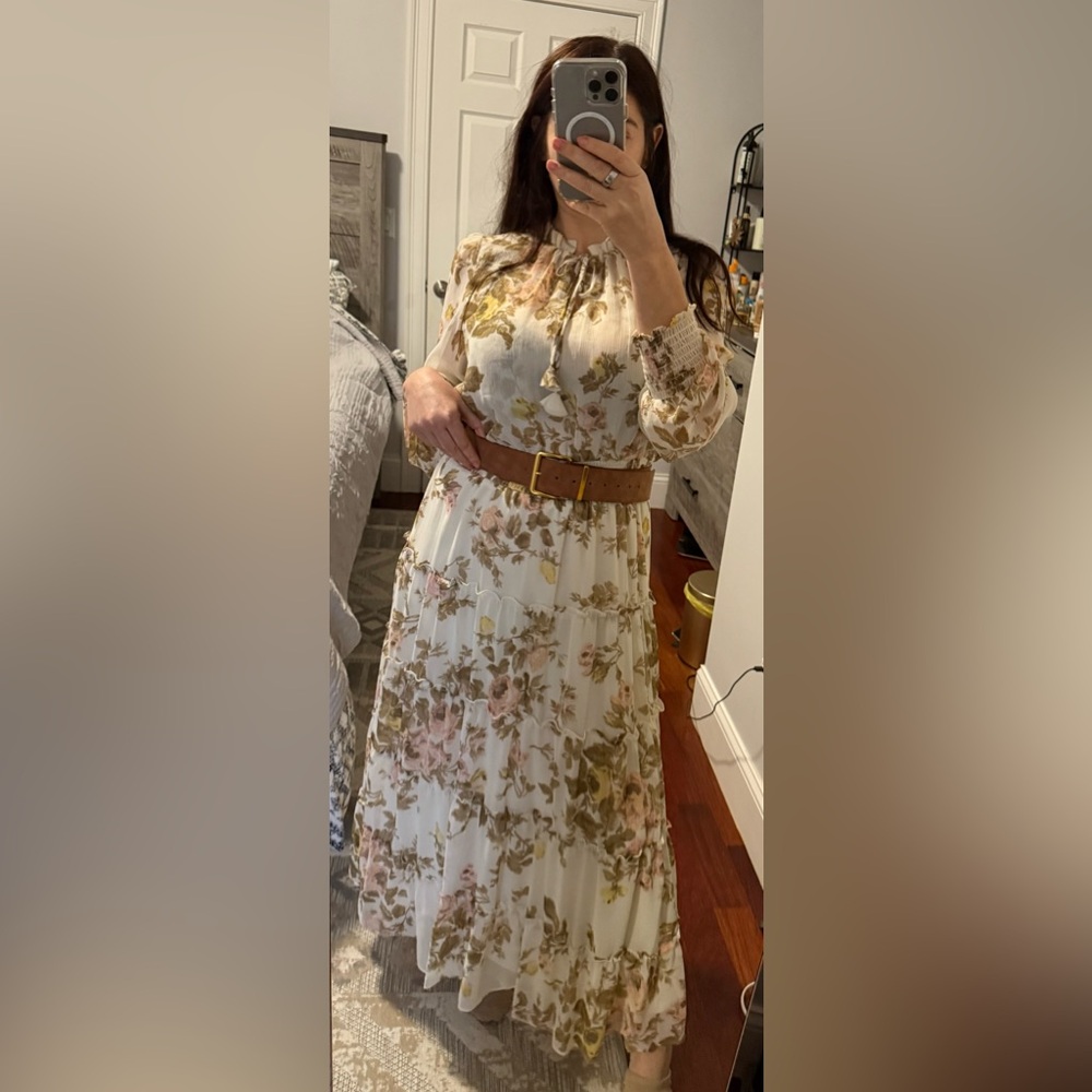 MSK - Floral-Print Balloon-Sleeve Maxi Dress